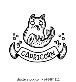 Capricorn Horoscope Cat Ink Design Layout