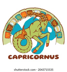 Capricorn horoscope. Image of a mythical zodiac animal. Colored illustration for calendar design