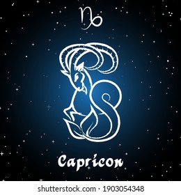 Capricorn horoscope sign in twelve zodiac with galaxy stars background