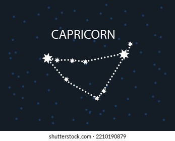 Capricorn Horoscope Symbol. Zodiac Constellation with Stars. Night Sky map. Vector illustration of Astrological signs 
for calendar, horoscope isolated on a background 

