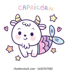 Capricorn horoscope tattoo as goat love illustration doodle(Kawaii animal character), zodiac character sign vector, astrological symbol. Nursery Wall Fairytales magic,hand drawn.Perfect for kid card.