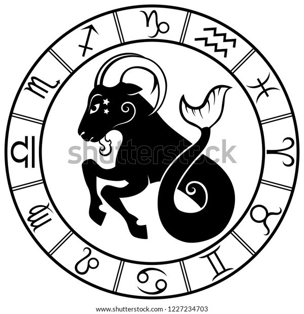 Capricorn. Horoscope. Zodiac sign. Silhouette\
isolated on white\
background.