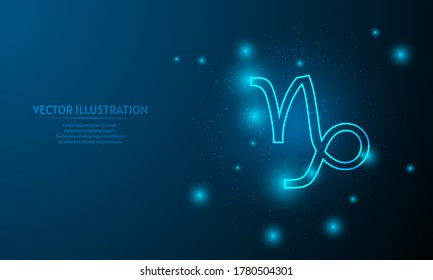 capricorn icon on blue abstract background. Glowing  low poly zodiac icon backgraound.