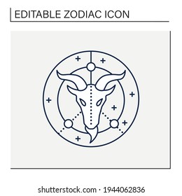Capricorn line icon. Tenth fire sign in zodiac. Goat birth symbol. Mystic horoscope sign. Astrological science concept. Isolated vector illustration. Editable stroke