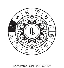 Capricorn Mandala Horoscope Zodiac Vector Illustration