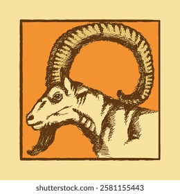 Capricorn, mountain goat. Sketch, icon, color picture. Vector illustration