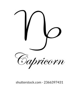 Capricorn with name. Horoscope with 12 or 13 zodiac signs. Astrology, fortune telling, constellation, stars, ascendant, pseudoscience, natal chart. Italic style