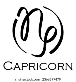 Capricorn with name. Horoscope with 12 or 13 zodiac signs. Astrology, fortune telling, constellation, stars, ascendant, pseudoscience, natal chart. Casual style with black strokes