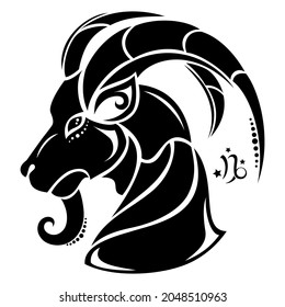 Capricorn. New, stylish zodiac sign. Horoscope. Isolated silhouette.