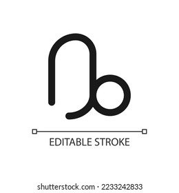 Capricorn pixel perfect minimalistic linear icon. Sign of zodiac constellations. Horoscope personality. Thin line illustration. Contour symbol. Vector outline drawing. Editable stroke. Arial font used