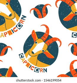 Capricorn seamless pattern. Colored capricorns on a white background. Capricorn pattern original design. Vector shabby hand drawn illustration