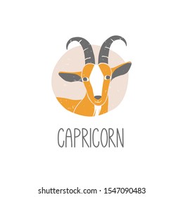 Capricorn sign. Colored caption capricorn on a white background. Vector capricorn original design. Vector shabby hand drawn illustration