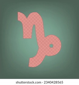 Capricorn sign illustration. Apricot Icon with Brick Red parquet floor graphic pattern on a Ebony background. Feldgrau. Green. Illustration.