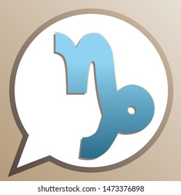 Capricorn sign illustration. Bright cerulean icon in white speech balloon at pale taupe background. Illustration.