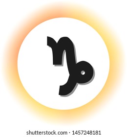 Capricorn sign illustration. Dark icon with shadow on the glowing circle button. Illustration.