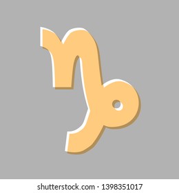 Capricorn sign illustration. Emboss effect with light orange icon on gray background.