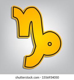 Capricorn sign illustration. Flat orange icon with overlapping linear black icon with gray shadow at whitish background. Illustration.