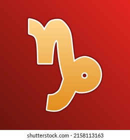 Capricorn sign illustration. Golden gradient Icon with contours on redish Background. Illustration.