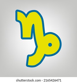 Capricorn sign illustration. Icon in colors of Ukraine flag (yellow, blue) at gray Background. Illustration.