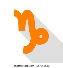 Capricorn sign illustration. Orange icon with flat style shadow path.
