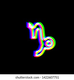 Capricorn sign illustration. Red, green and blue unfocused contour icon at black background. Illustration.