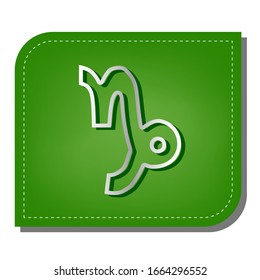 Capricorn sign illustration. Silver gradient line icon with dark green shadow at ecological patched green leaf. Illustration.