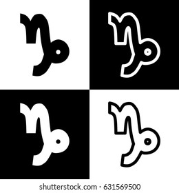 Capricorn sign illustration. Vector. Black and white icons and line icon on chess board.