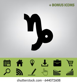 Capricorn sign illustration. Vector. Black icon at gray background with bonus icons at celery ones