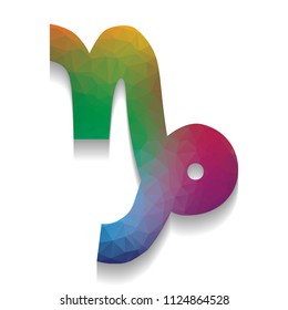 Capricorn sign illustration. Vector. Colorful icon with bright texture of mosaic with soft shadow on white background. Isolated.