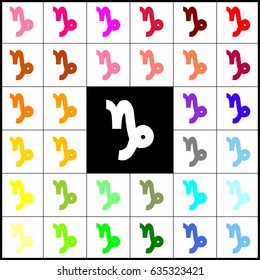 Capricorn sign illustration. Vector. Felt-pen 33 colorful icons at white and black backgrounds. Colorfull.