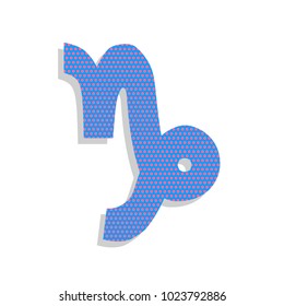 Capricorn sign illustration. Vector. Neon blue icon with cyclamen polka dots pattern with light gray shadow on white background. Isolated.