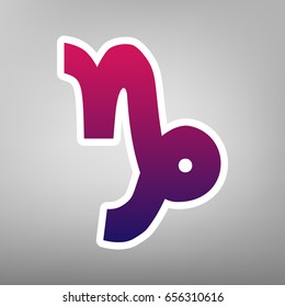 Capricorn sign illustration. Vector. Purple gradient icon on white paper at gray background.
