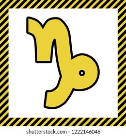 Capricorn sign illustration. Vector. Warm yellow icon with black contour in frame named as under construction at white background. Isolated.