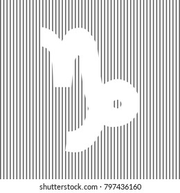 Capricorn sign illustration. Vector. White icon on grayish striped background. Optical illusion.