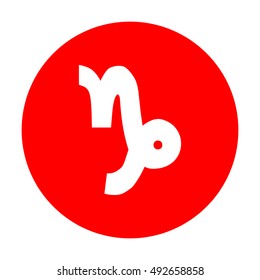 Capricorn sign illustration. White icon on red circle.
