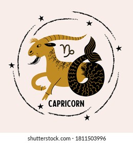 Capricorn is a sign of the zodiac. Horoscope and astrology. Vector illustration in a flat style.