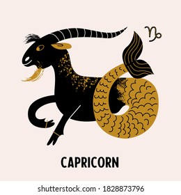 Capricorn is a sign of the zodiac. Horoscope and astrology. Vector illustration in a flat style.