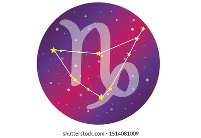 Capricorn signs, zodiac background, beautiful and simple vector images in the midst of a starry galaxy with a constellation of Capricorn on the front of the sphere with the constellation of Capricorn.