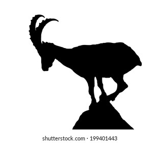 Capricorn silhouette on the stone, white background