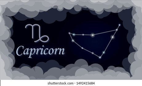 Capricorn - stars constellation on night sky zodiac sign vector illustration