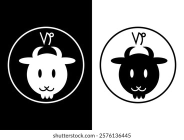 Capricorn and symbol icon. Vector illustration. Simple black and white design. Icon set.
