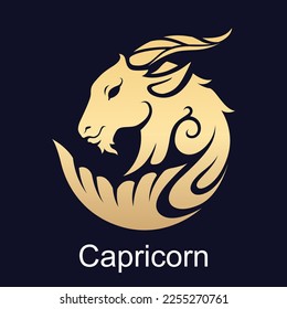 capricorn symbol of zodiac sign in luxury gold style isolated vector element for illustration