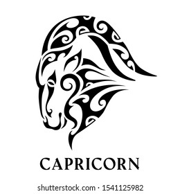 Capricorn. Tattoo Maori Tribal Style. Horoscope. Astrological Zodiac Sign. Silhouette Isolated On White Background. Goat Logo
