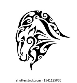 Capricorn. Tattoo maori tribal style. Horoscope. Astrological zodiac sign. Silhouette isolated on white background. Goat logo
