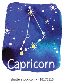 
Capricorn. Vector drawing on watercolor background staining. Constellation , signs of the zodiac .