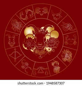 Capricorn vector and flower of Horoscope Symbols Astrology Icons Collection.Zodiac signs such as a aries, taurus, gemini, cancer, leo, virgo, libra, scorpio, sagittarius, capricorn, aquarius, pisces. 