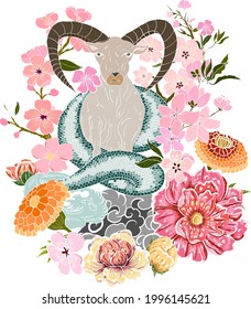 Capricorn vector and flower of Horoscope Symbols Astrology Icons Collection.Zodiac signs such as a aries, taurus, gemini, cancer, leo, virgo, libra, scorpio, sagittarius, capricorn, aquarius, pisces. 