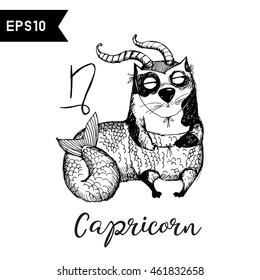 Capricorn. Vector funny zodiac cats 