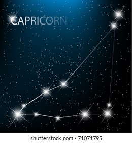 Capricorn vector Zodiac sign bright stars in cosmos.