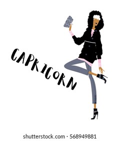 Capricorn woman fashion horoscope. Vector illustration.